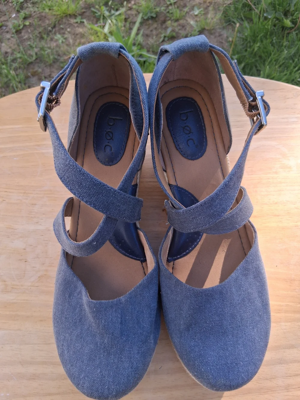 BOC Blue Canvas Espadrille Wedge Sandals Women’s Size 9 Comfort Shoes